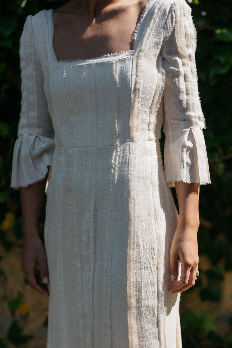 Square Neck Linen Wedding Gown Elara - Boho Bridal Dress - Custom Made
