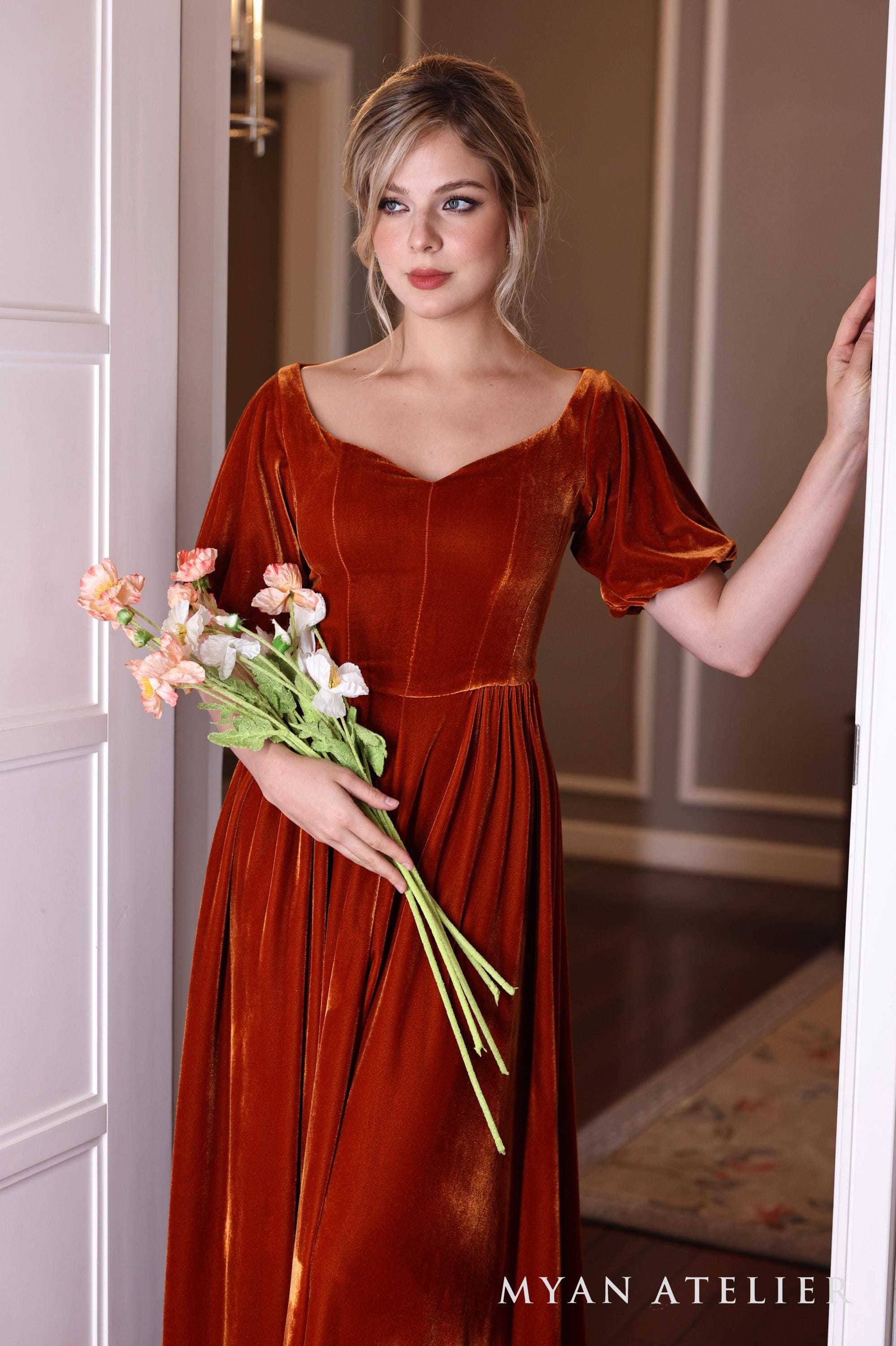 Puff Sleeve Velvet Dress SURI - Wedding Guest Dress - Custom Made Puff Sleeve Velvet Dress SURI - Wedding Guest Dress - Custom Made