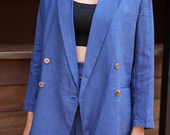 Tailored Linen Suit and Pant Set JENAY, Double Breasted Blazer, Custom Fit