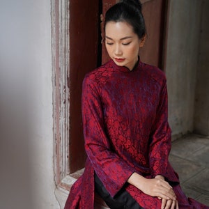 Silk Vietnamese bridal dress, Red ao dai wedding, Ao dai women modern, Vietnamese dress with pants, Ao dai custom size, Casual ao dai AS60