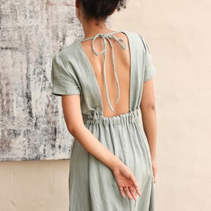 Linen open back dress MAHINA, Square neck dress, Wedding guest dress, Summer dress, Linen dress women, Bridesmaids dress, Custom dress