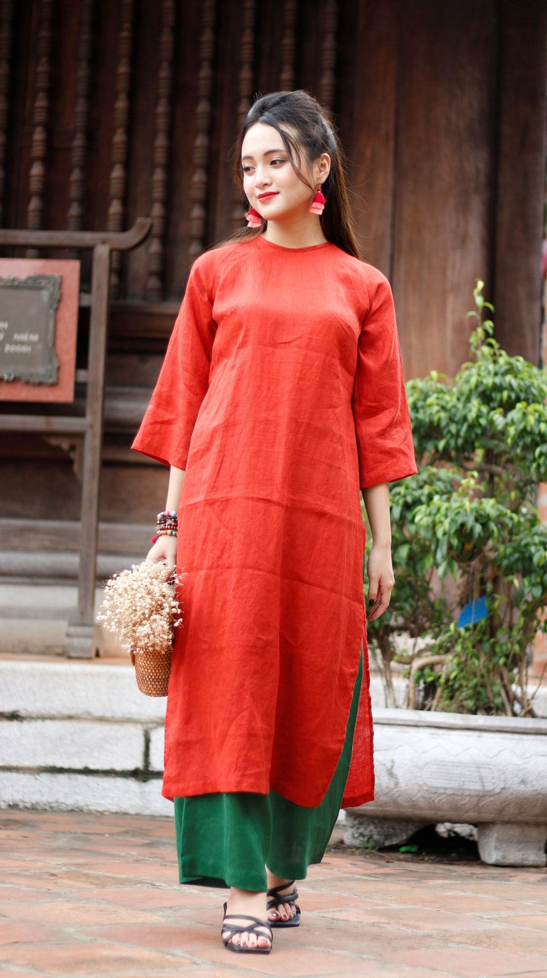 Linen Ao Dai Vietnamese Vietnamese Traditional Dress for Etsy