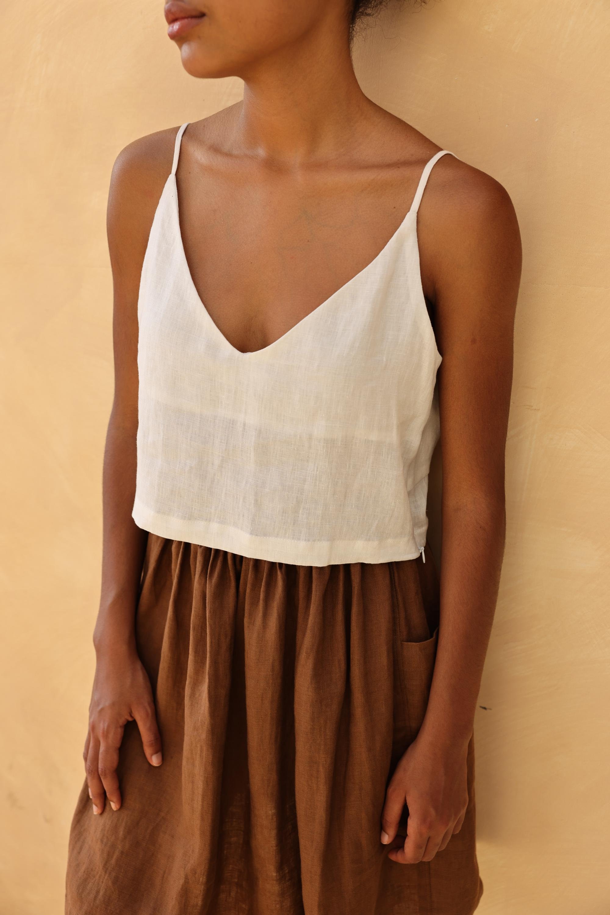 Linen Crop Top With Spaghetti Straps CARRIE, Spaghetti Strap