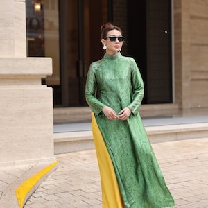 Silk traditional Vietnamese dress, Ao dai modern, Ao dai women with pants, Plus size Vietnamese dress, Vietnamese wedding guest dress AS52