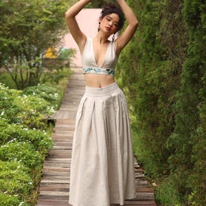 Linen pleated skirt in 60 colors LEELA, Linen skirt long, Full circle skirt, Maxi linen skirt, High waisted bell skirt, Plus size skirt