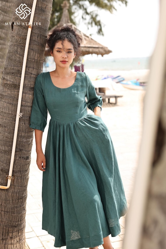 plus size long linen dresses Sunshower Flowy Linen Dress - / Ruby Red- SizeXS main image 0