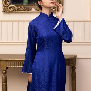 Silk ao dai for women, Vietnamese formal dress, Ao dai with pants, Custom size ao dai, Vietnamese wedding guest dress, Blue ao dai AS72