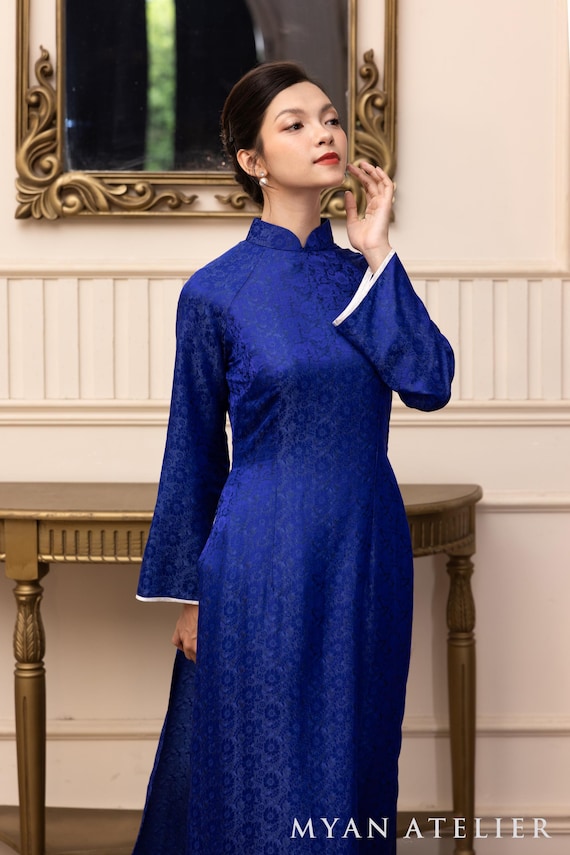 formal tunic dress Long Sleeves Silk Vietnamese Tunic Dress, Custom Silk Ao Dai, Custom Size  AS72