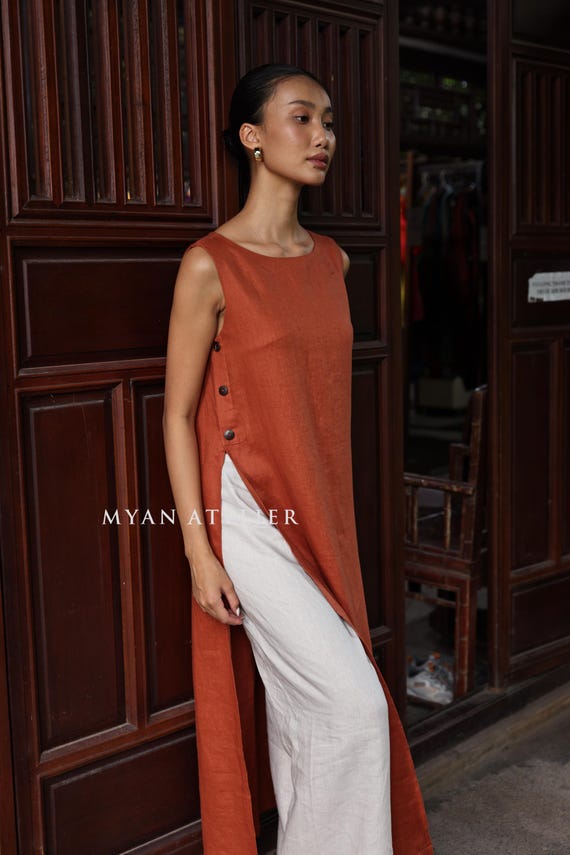 Linen Tunic Dress ARIADNE - Sleeveless Summer Tunic - Custom Made Linen Tunic Dress ARIADNE - Sleeveless Summer Tunic - Custom Made