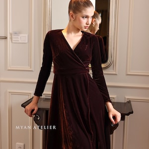 Long sleeve velvet dress HALEY, Velvet wrap dress, Winter wedding guest dress, Velvet cocktail dress, Velvet dress for women, Custom dress