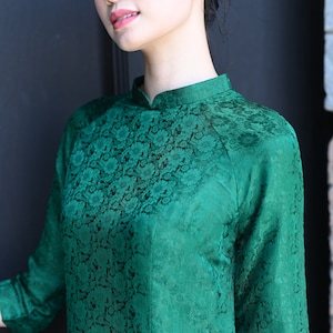 Green silk ao dai, Custom size ao dai, Ao dai women with pants, Vietnamese national costume, Casual ao dai, Vietnamese formal dress AS39