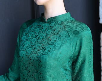 Green silk ao dai, Custom size ao dai, Ao dai women with pants, Vietnamese national costume, Casual ao dai, Vietnamese formal dress AS39