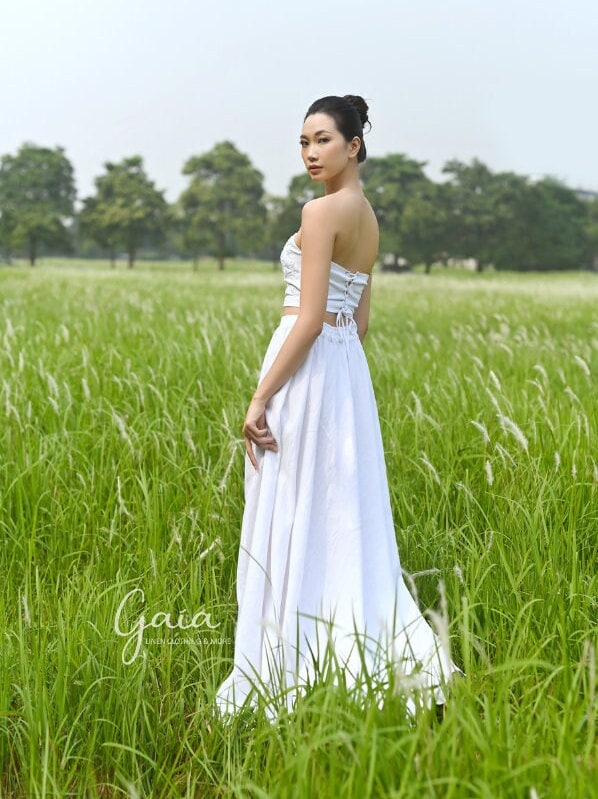 Embroidered crop top wedding dress EVA, Linen wedding dress, Two piece wedding dress, Boho casual wedding dress, Rustic wedding attire