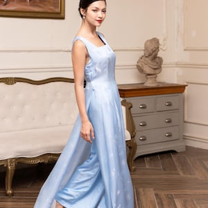 Sleeveless ao dai, Vietnam women dress, Vietnamese long dress, Modern silk ao dai for women, Blue Vietnamese dress, Custom made ao dai AS121