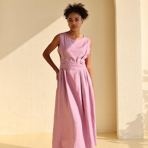 Linen sleeveless dress PALOMA, Linen dress with tie waist, Summer wedding guest dress, Linen dress women, Custom dress, Linen clothing women