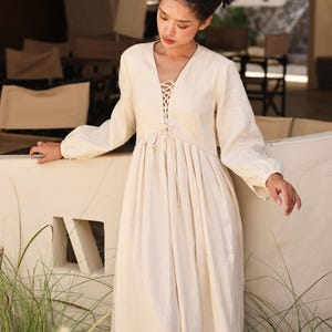 V-neck maxi linen dress ESTELLE, Lace-up front dress, Boho linen dress, Wedding guest dress, Custom dress, Linen dress women, Linen clothing