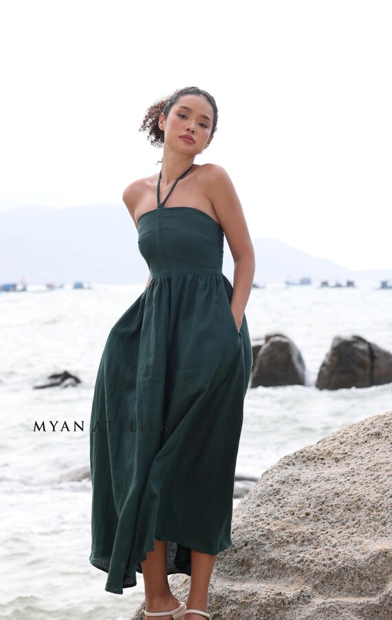 Strapless Halter Maxi Dress ISLAY, Linen Beach Dress, Sleeveless Summer  Dress, Beach Wedding Guest Dress, Linen Dress Women, Custom Dress - Etsy  New Zealand