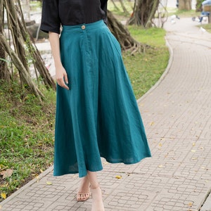 Natural linen skirt, Elastic skirt, Long linen skirt, Skirt with pocket, Full circle linen skirt, Plus size skirt, Linen skirt for womens