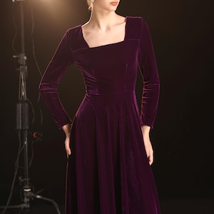 Velvet gown long LORE, Square neckline velvet dress, Violet velvet bridesmaid dress, Winter formal dress, Velvet dress women, Custom dress