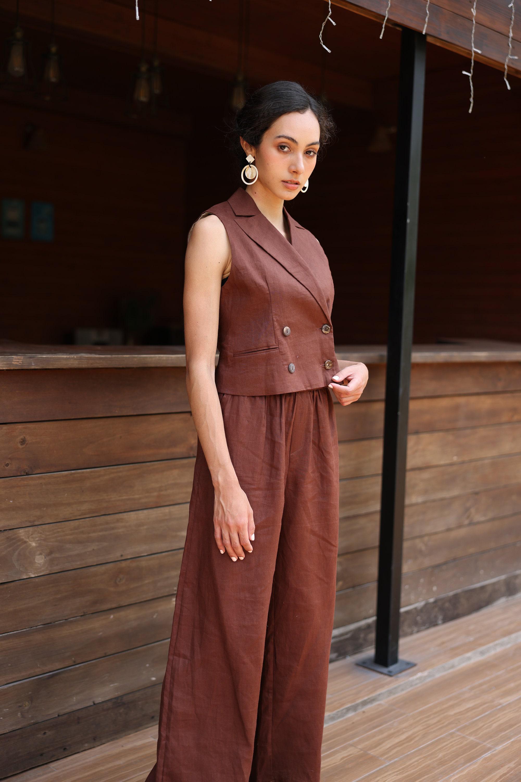 Tailor Linen Matching Set STHER, Double Breasted Vest With Wide