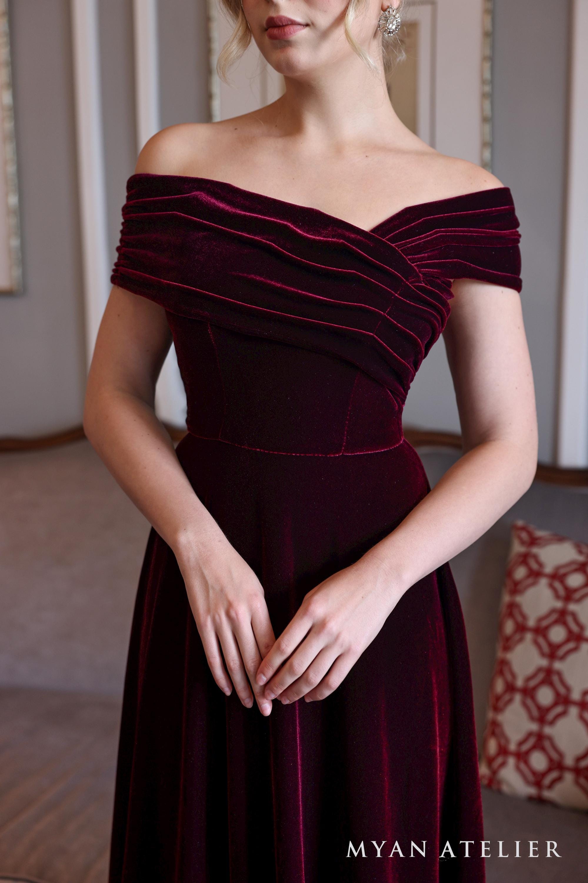off the shoulder wine bridesmaid dress Formal/ prom/ bridesmaid. Wine/Burgundy Lace Top, Off Shoulder Dress