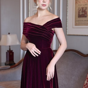 Off the shoulder dress VEGA, Long dress, Bridesmaid dress, Evening dress, Wedding guest dress, Wine dress, Velvet dress women, Custom dress