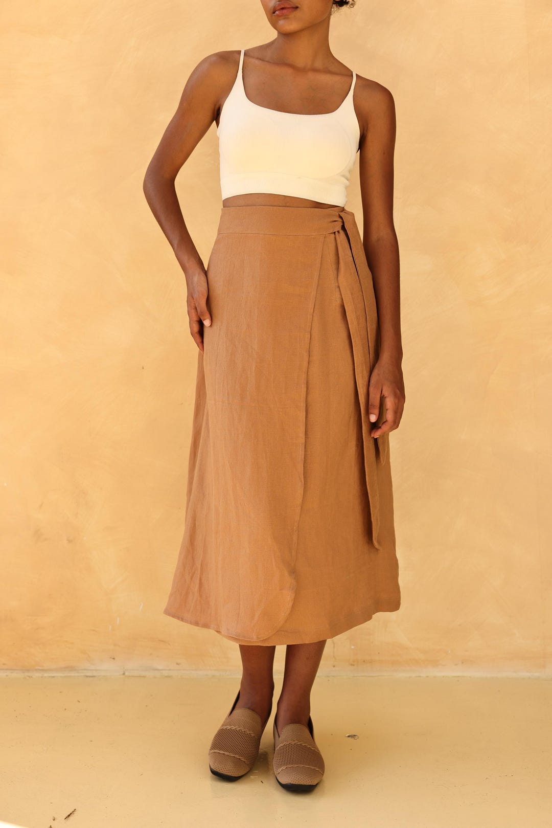Linen Wrap Skirt With Side Tie EMILIA, A-line Skirt, High