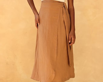 Linen Wrap Skirt With Side Tie EMILIA, A-line Skirt, High Waisted