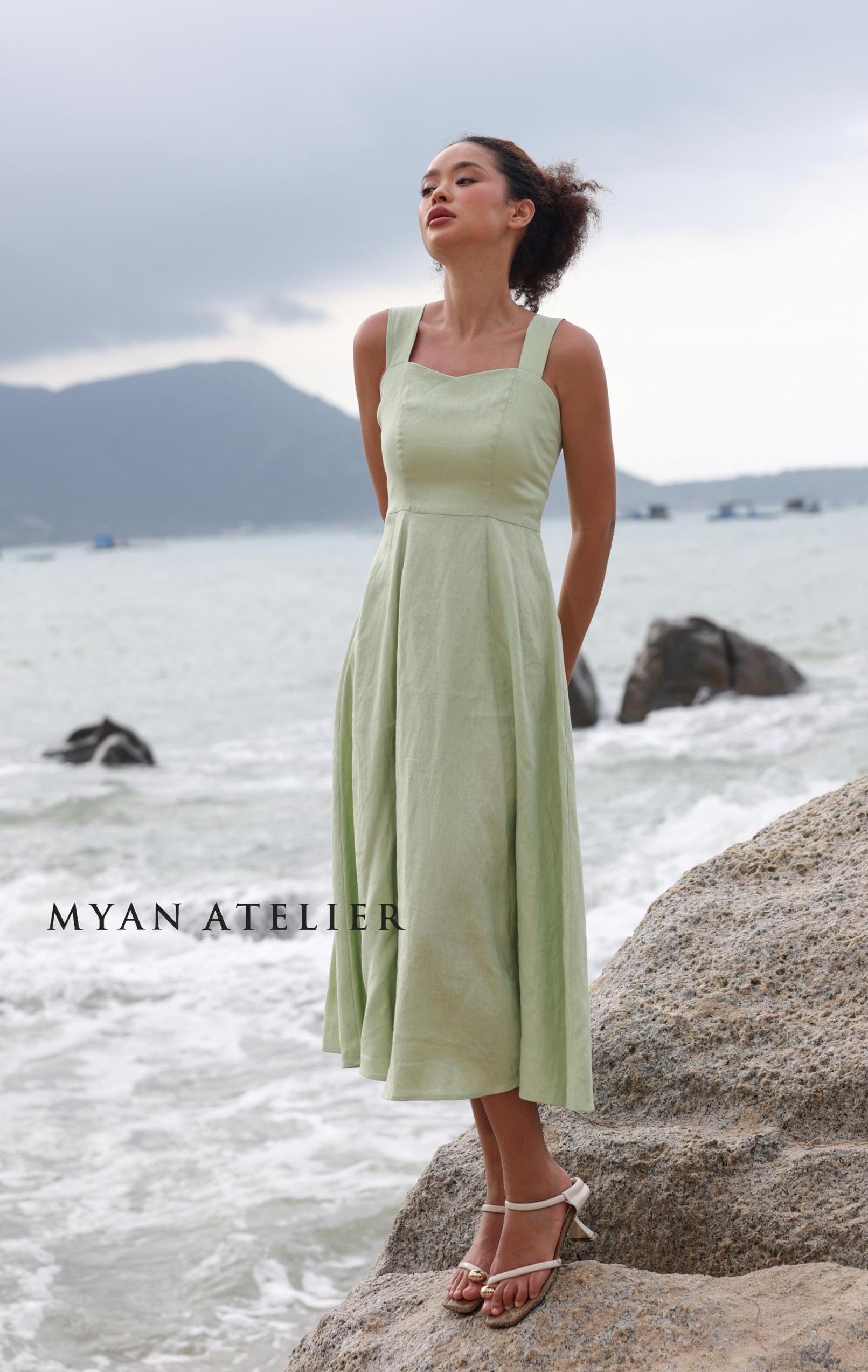 green emerald velvet dress Zora Drop Waist Midi Dress in Cotton