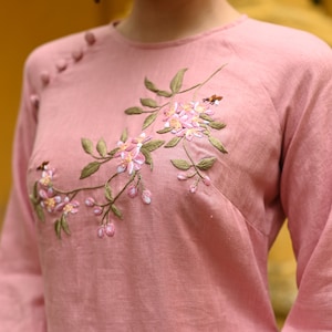 Handmade embroidery ao dai, Vietnamese women dress, Ao dai women modern linen, Vietnamese lunar new year dress 2024, Ao dai Vietnam ELA-W12
