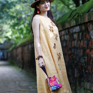 Handmade embroidery linen dress LAURA, Embroidered linen midi dress, Summer linen dress, Plus size linen dress, Custom dress, Vintage dress