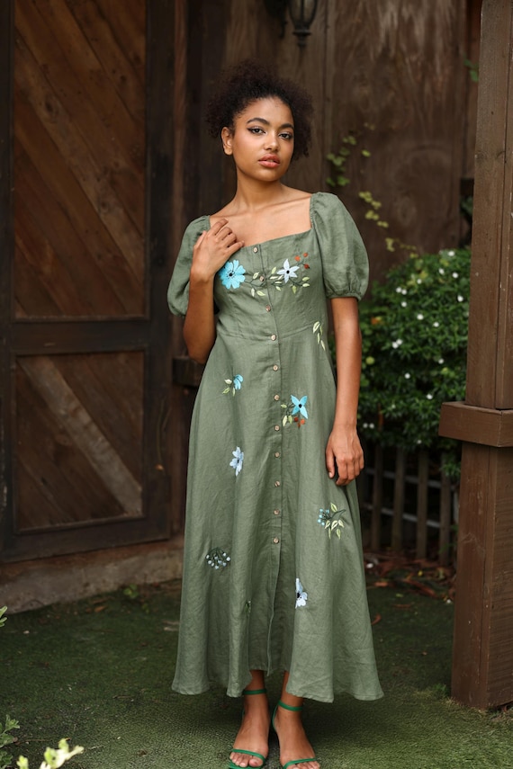 embroidered square neck dress Embroidered Square Neck Cap Sleeve Dress main image 0