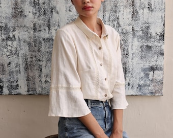Ivory Linen Tops JUNIPER, Vintage Style Blouse, Custom - Etsy