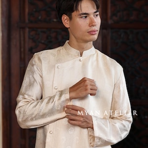 Vietnamese wedding ao dai for groom, Silk men&#39;s ao dai, Long tunic for men, Male ao dai, Vietnamese men&#39;s clothing, Custom men&#39;s ao dai
