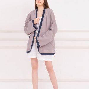 Loose ramie jacket, Jacket for Women, Linen Jacket with Pockets, Cardigan for Women, short linen summer jacket, Linen cardigan jacket image 8