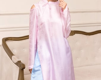 Modern ao dai, Silk ao dai with pants, Pink Vietnamese dress, Ao dai tunic dress, Custom made ao dai, Vietnamese wedding guest dress AS116