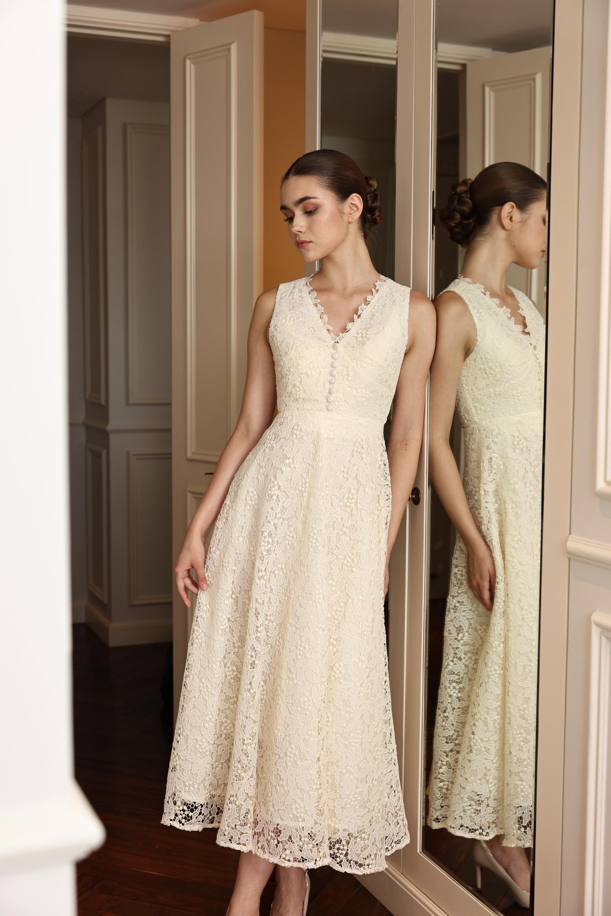 ivory lace wedding dresses vintage Romantic Regency Era Vintage Inspired Ivory Lace Dress by Nataya main image 1