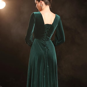 Lace-up velvet dress SOREL, V-neck velvet dress, Long sleeve velvet dress, Velvet bridesmaid dress, Velvet dresses for women, Custom dress