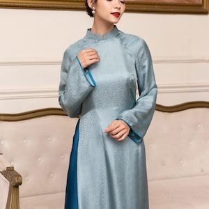 Traditional Vietnamese dress, Blue Vietnamese dress, Silk ao dai for women, Vietnamese wedding guest dress, Custom size ao dai AS113