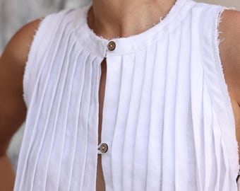 Linen pleated top SHARA, Sleeveless pleated blouse, Boho linen top, Summer blouse, Plus size top, Linen blouses for women, Custom made top