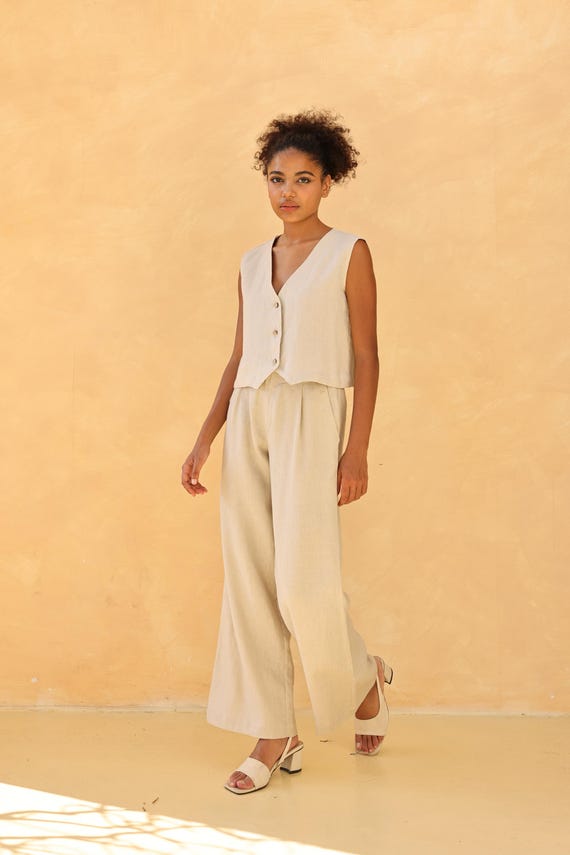 Linen Vest Women KARTER, Classic Linen Vest, Linen Vest Top