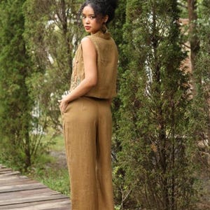 Hand Embroidered Sleeveless Linen Vest DALE, Wedding Guest Outfit, Custom fit