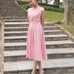 Linen dress women ELSA, Midi dress, A-line dress, Linen tie waist dress, Bridesmaid dress, Sleeveless dress, Summer dress, Custom dress