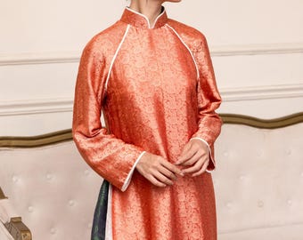 Double Layer Modern Ao Dai, Vietnamese Formal Dress, Silk Ao