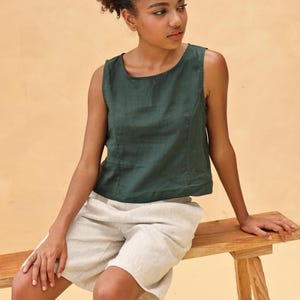 Linen crop top HAVASU, Scoop neck crop top, Linen sleeveless shirt, Casual top for woman, Linen tank top, Natural linen top, Women linen top