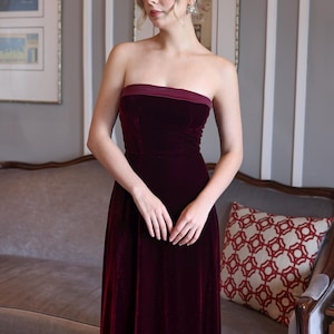 Strapless velvet gown SORA, Long velvet dress, Wine velvet dress, Velvet dress wedding guest, Formal dress, Velvet dress women, Custom dress