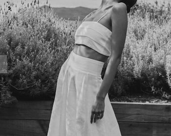 Custom Linen Two-Piece Set - Sleeveless Linen Top & Skirt - Custom Made