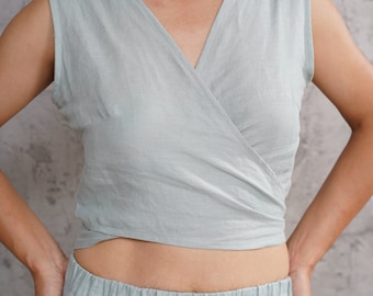 Linen wrap top MIRABELLE - Crop top women - Custom made