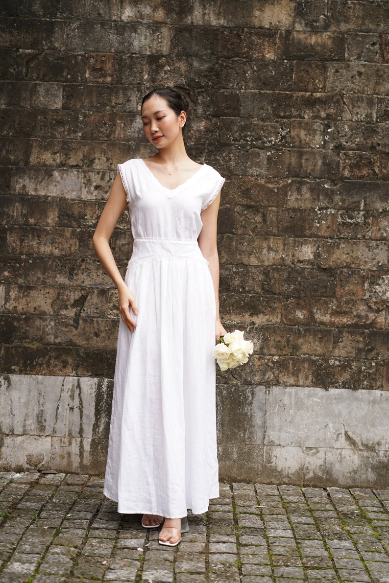 Minimalist Linen Wedding Dress EVELYN, Civil Wedding Linen Dress, Modest Wedding Dress Modern, Linen Wedding Dress Maxi image 5