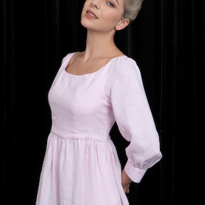 Linen lace-up back dress BLUSH, Wedding guest dress, Mother of the bride dress, Linen dresses for women, Custom dress, Linen clothing women